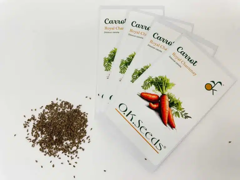 Chantenay carrot seeds in OK Seeds packets