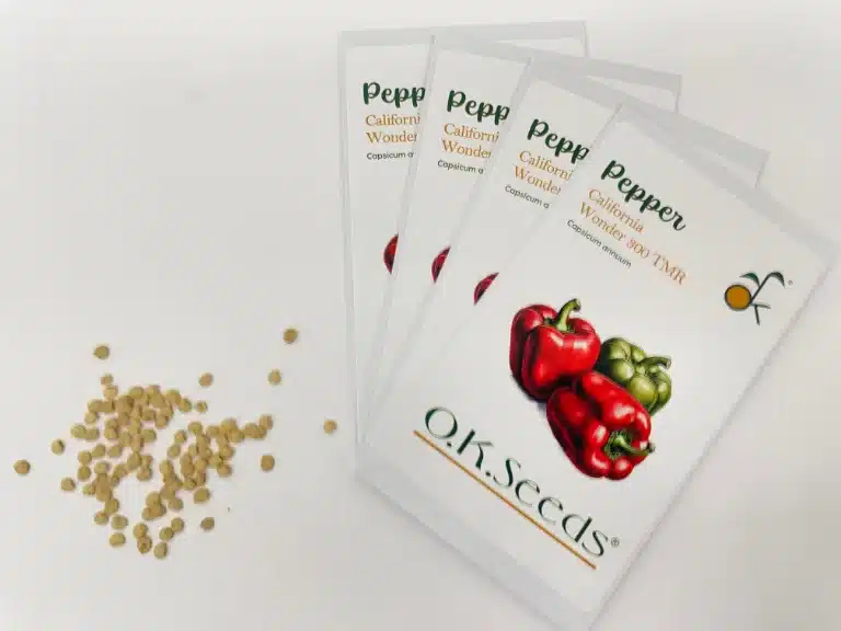 California Wonder pepper seeds in OK Seeds packets