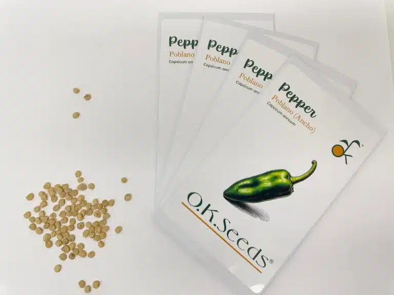 Poblano pepper seeds in OK Seeds packets