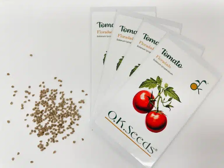 Floradade tomato seeds in OK Seeds packets