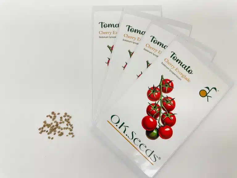 Everglade cherry tomato seeds in OK Seeds packets